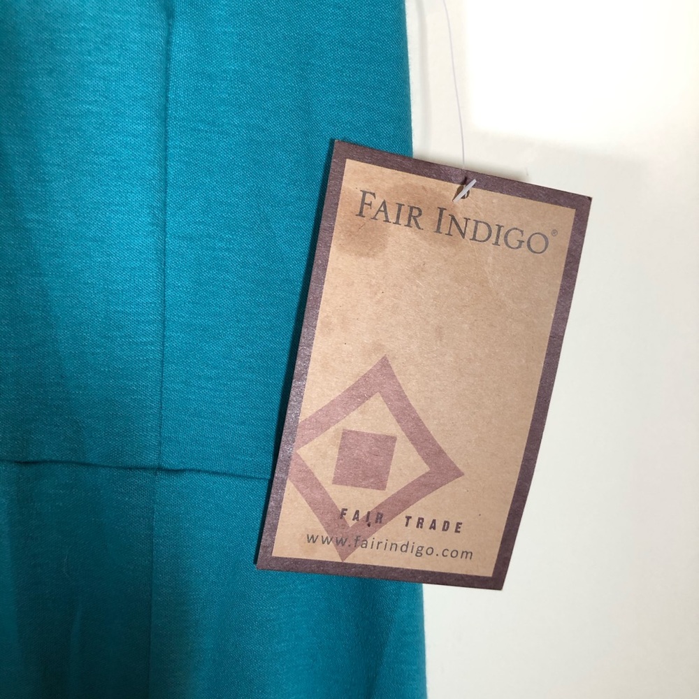 Fair Indigo Fair Trade Teal Green Jersey Dress S - Picture 2 of 4